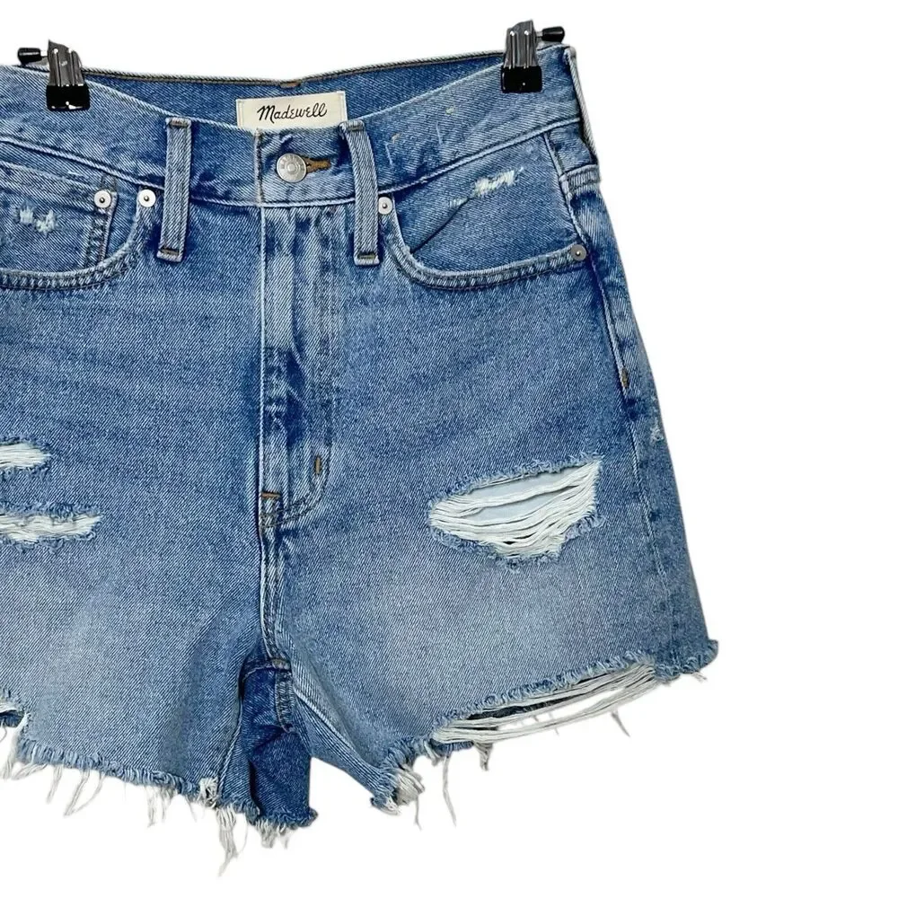 Madewell Momjean Shorts‎ Flintwood Wash Size 23 High Rise Distressed Cotton